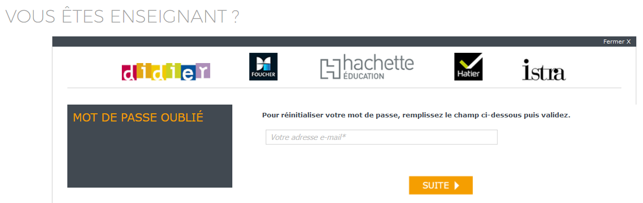 Encadré mot de passe oublié enseignant